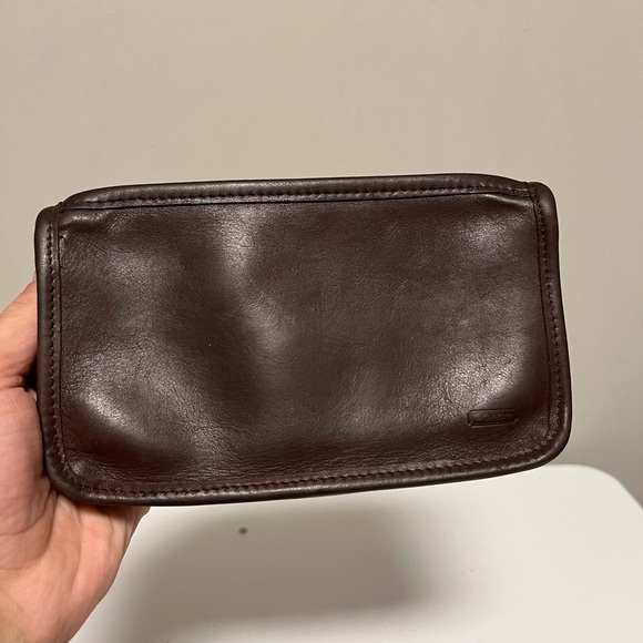Vintage COACH Multi Pouch Makeup Cosmetic Leather Case Brown Travel Organizer